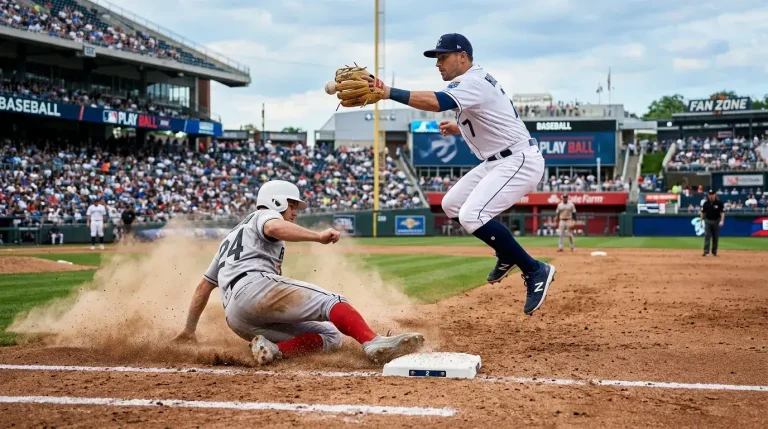 MLB baserunner sliding into second base in a cloud of dirt with the fielder catching the throw